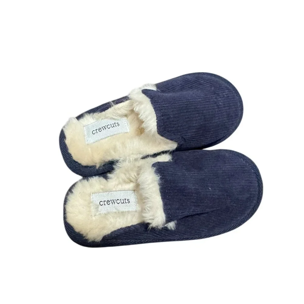 Crewcuts Blue Corduroy Slippers Slip On Size 9 Kids Faux Fur Lined